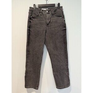 Slim Straight Jeans Womens 28" Black High Rise 'Vintage Stretch' 90s Minimalist